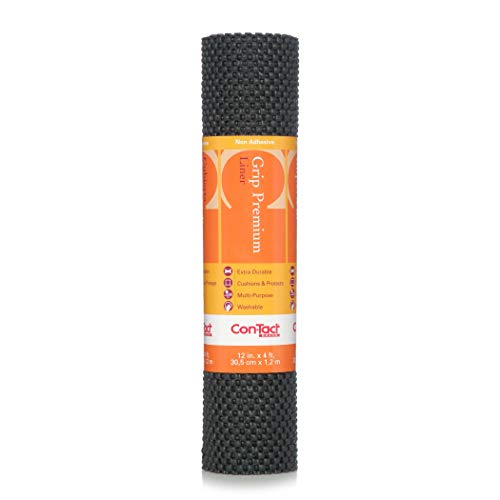 Kittrich 04FC6L5106 Grip Premium Non-Adhesive Shelf Liner 12" x 4' Black