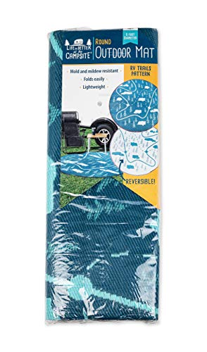 Camco 42834 RV Outdoor Mat 6' Round Map Pattern Reversible
