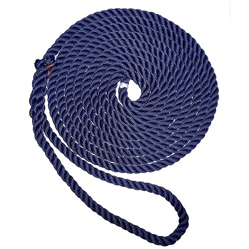New England Ropes C6053-12-00025 Premium 3-Strand Nylon Dock Line 3/8" x 25' Navy Blue