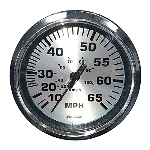 Faria Instruments 36010 Speedometer Gauge 4 Inch 65 MPH Spun Silver Pitot