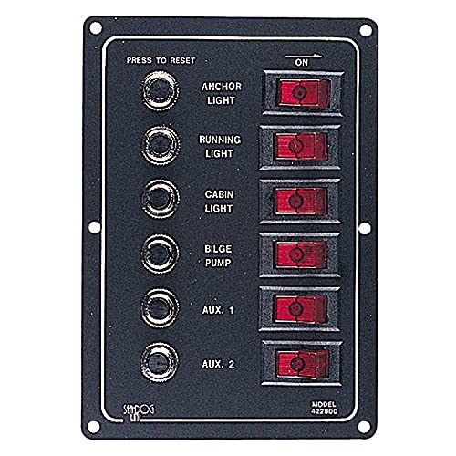 Sea-Dog Line 422800-1 Aluminum 6 Circuit Breaker Panel 12VDC