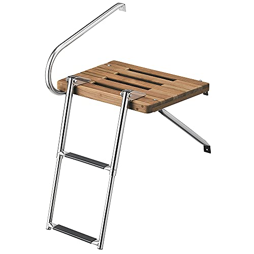 Whitecap Industries 68900 Teak Swim Platform with 2-Step Telescoping Ladder