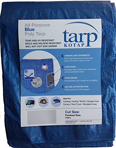 Kotap TRA-1520 Blue Vinyl Tarp 15' x 20' Multi-Purpose Waterproof Cover