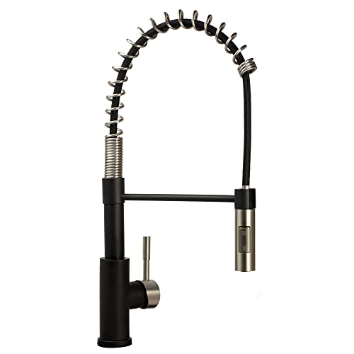 Dura Faucet DF-MK504SLK-MBSN RV Spring Kitchen Faucet Pull-Down Sprayer Black Satin Nickel