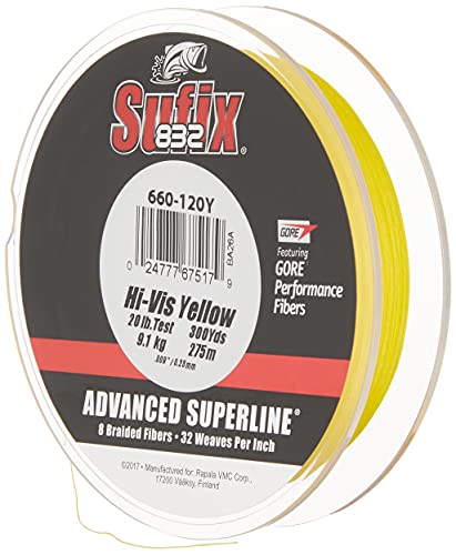 Sufix 660-120Y 832 Advanced Superline Braid 20lb 300yd Hi-Vis Yellow