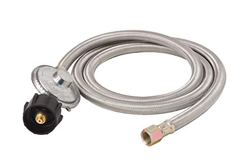 Flame King SS-QCC-3/8 5-Foot Stainless Steel Braided Propane Hose with QCC1 Regulator 3/8" Flare