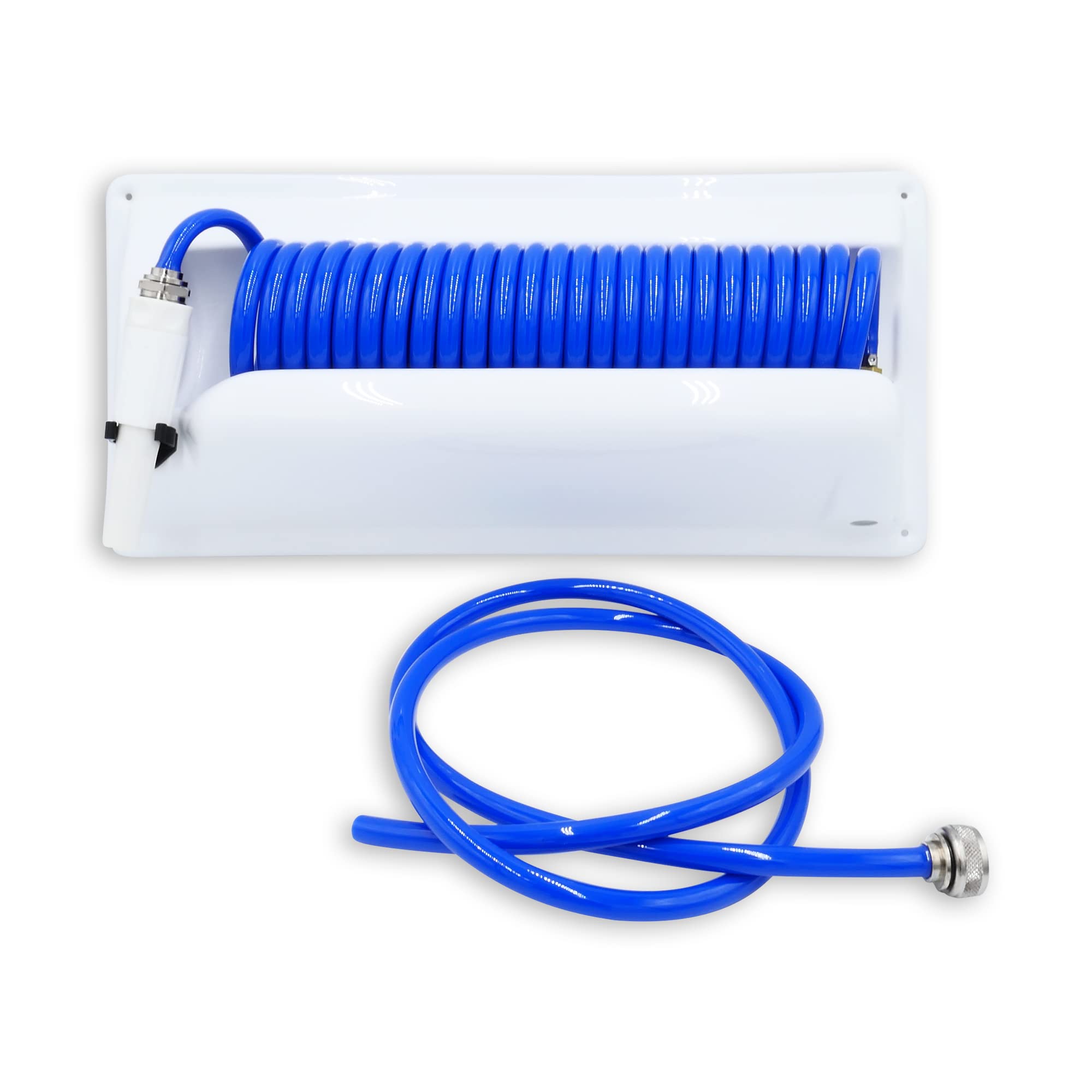 T-H Marine WDHH-25B-C-DP 25' Coiled Washdown Hose System with Nozzle and Holder - Blue