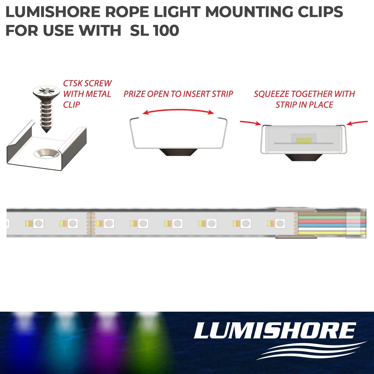 Lumishore 600510 Stainless Steel ECLIPSE Strip Light Mounting Bracket (25-Pack)