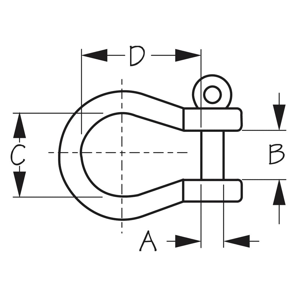 Sea-Dog Line 1470541 Sea-Dog 1470541 Bow Shackle-Stainless Steel A: 1/8", B:5/16", C:1/2", D:13/16"