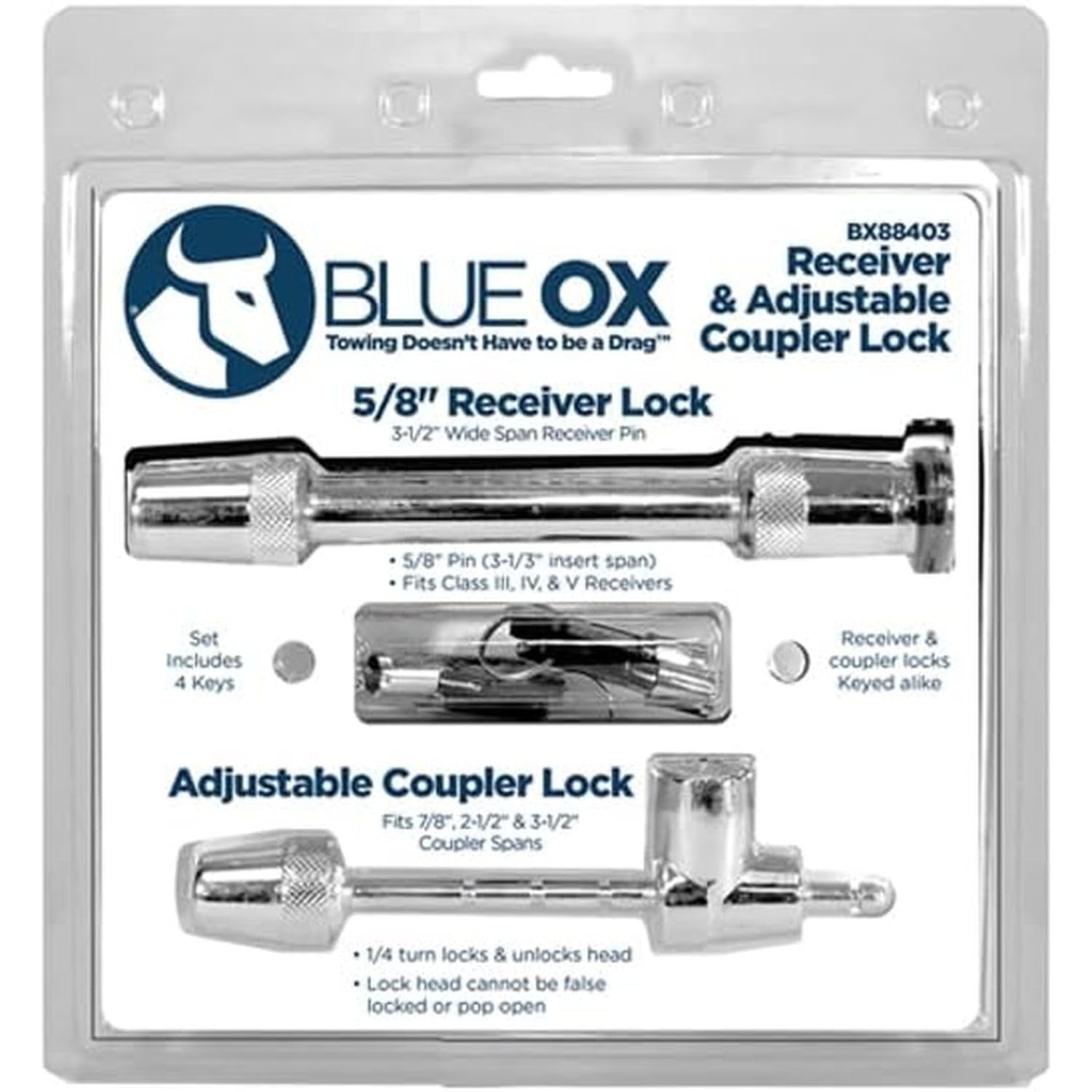 Blue Ox BX88403 Adjustable Trailer Hitch Lock Set
