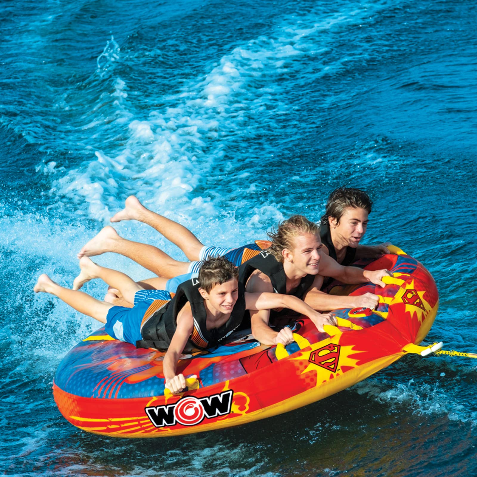 Wow Sports 22WTO3928 Superman 3-Person Inflatable Towable Tube Soft Top Round