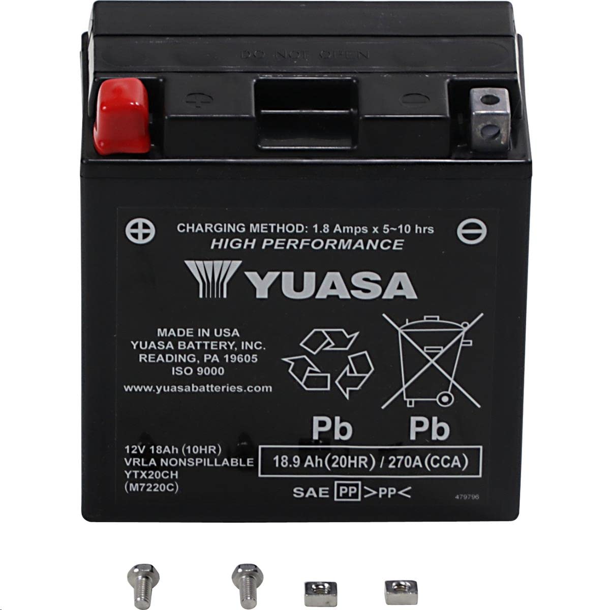 Picture of Yuasa Batteries YUAM7220C High Performance Maintenance Free Battery CCA - YTX20CH 12V 270