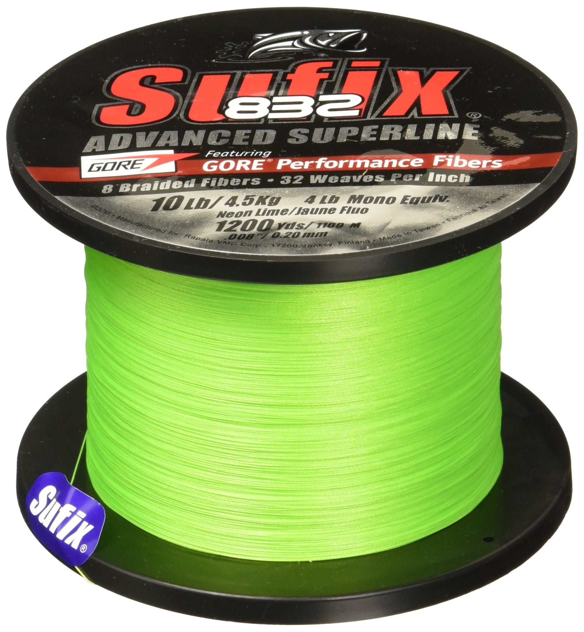 Sufix 660-310L 832 Advanced Superline Braided Fishing Line 1200 Yards 10lb Neon Lime