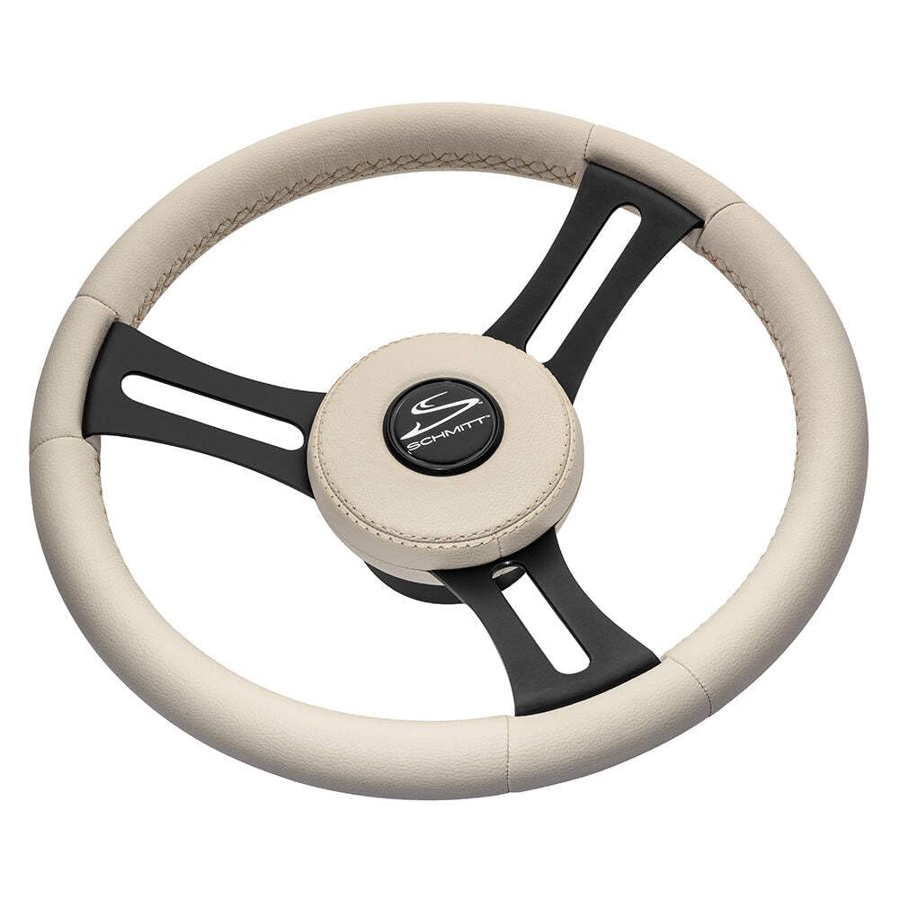 Schmitt Marine Steering Wheels PU081B11 Torcello Elite 14" Marine Steering Wheel Beige Leather White Stitch