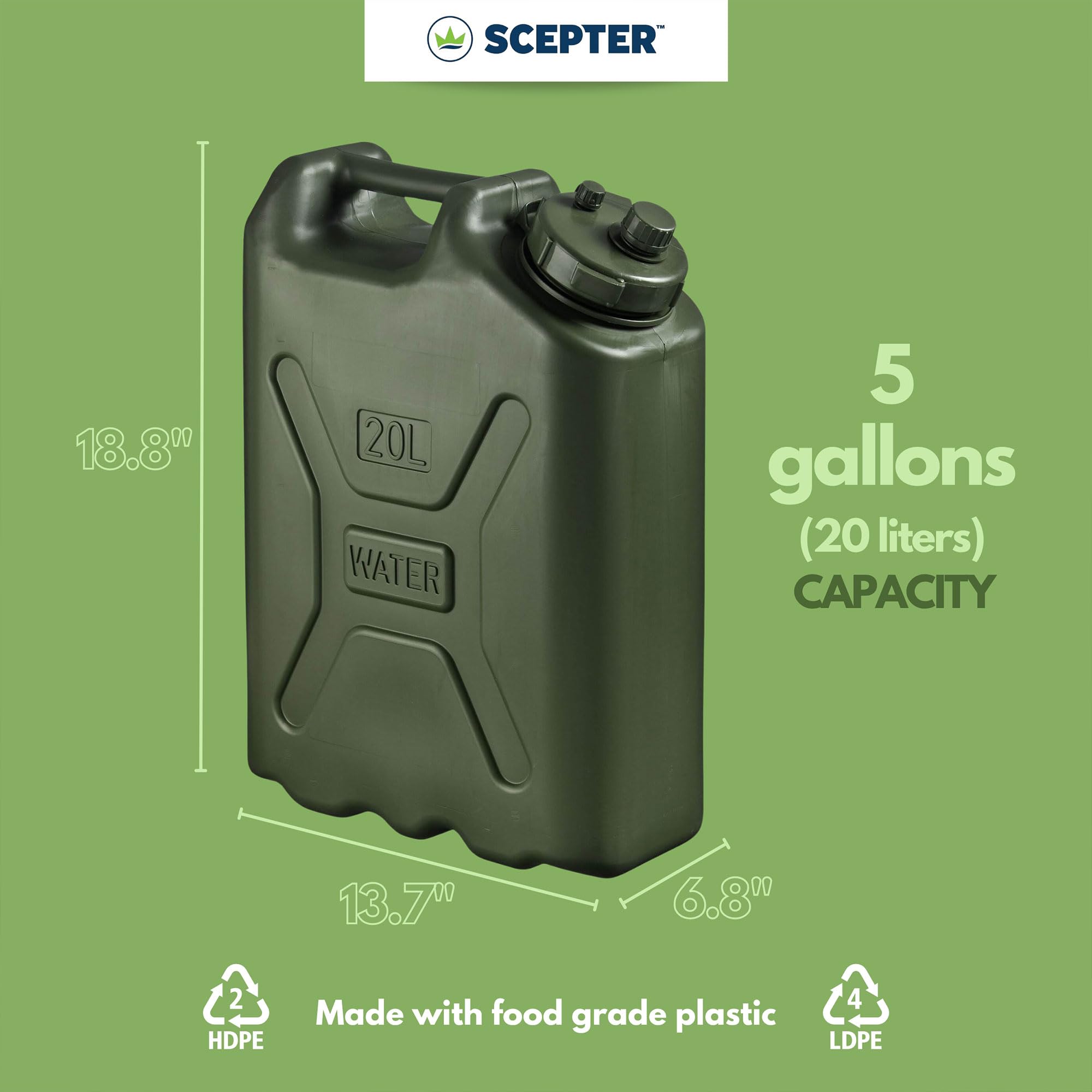 Scepter 05177 Military Water Container 5 Gallon Green