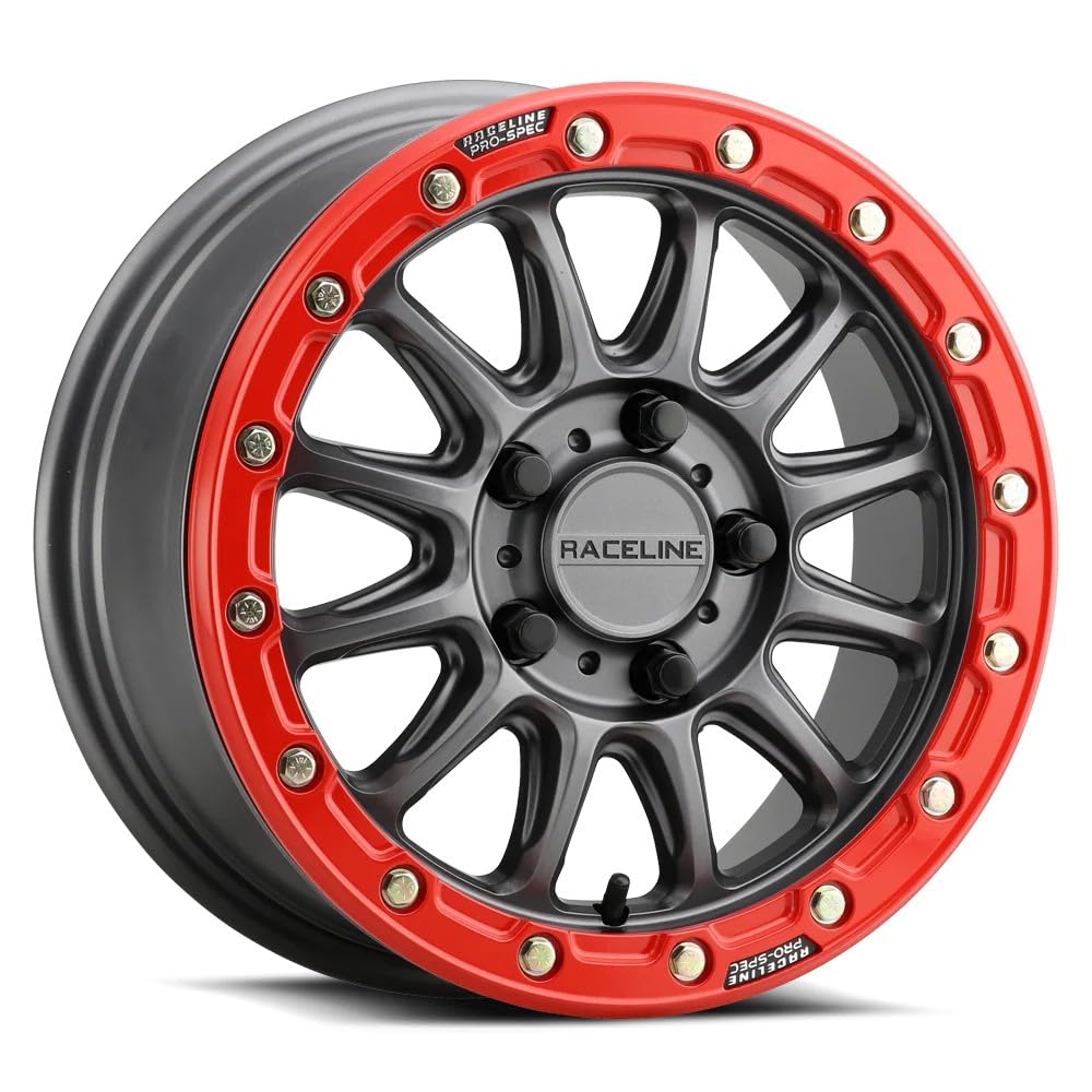 Picture of Raceline Wheels A14GR-57012+25 Alpha Beadlock Wheel Gunmetal - A14 15x7 5x4.5 Red