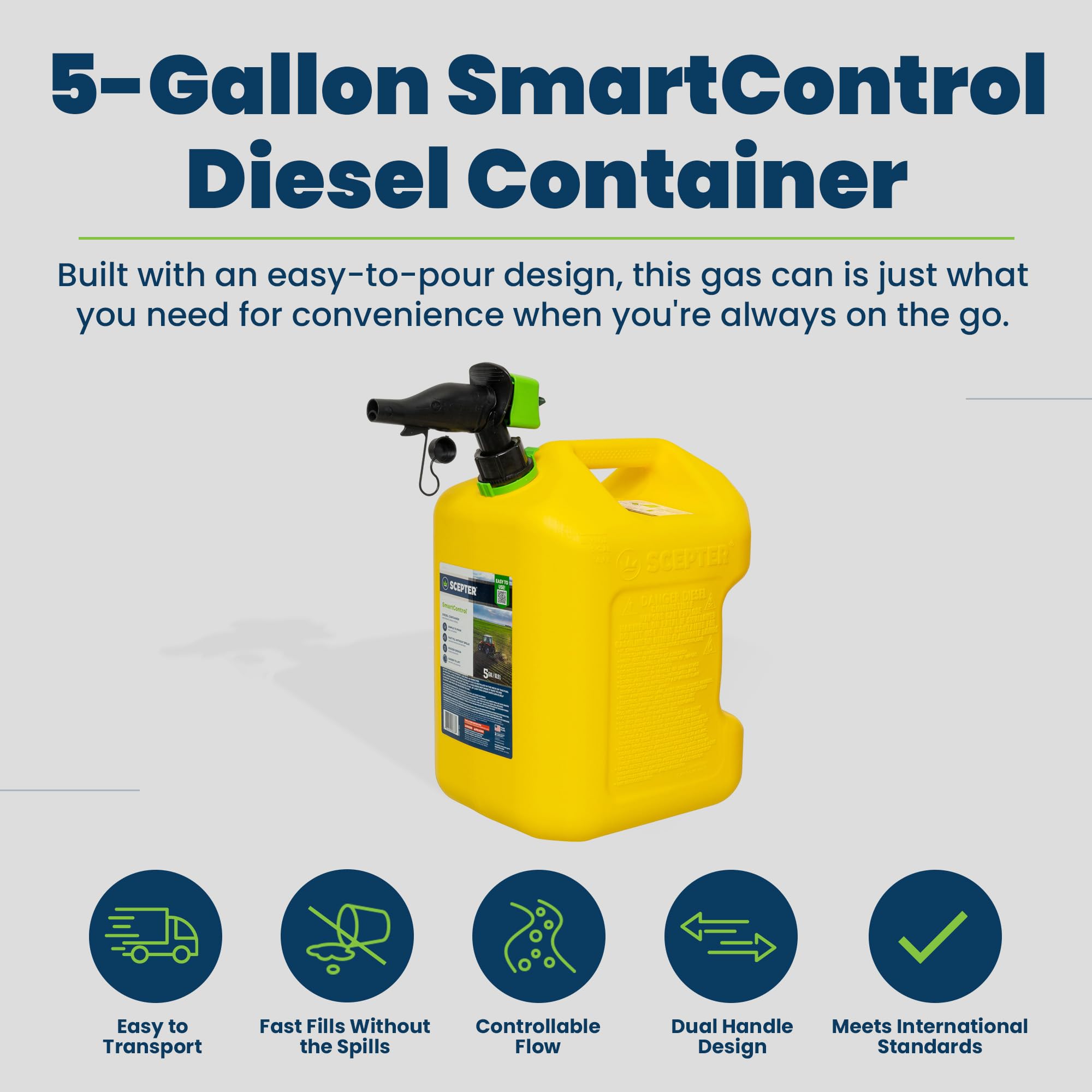 Scepter FSCD571 SmartControl Diesel Fuel Can 5 Gallon with Rear Handle