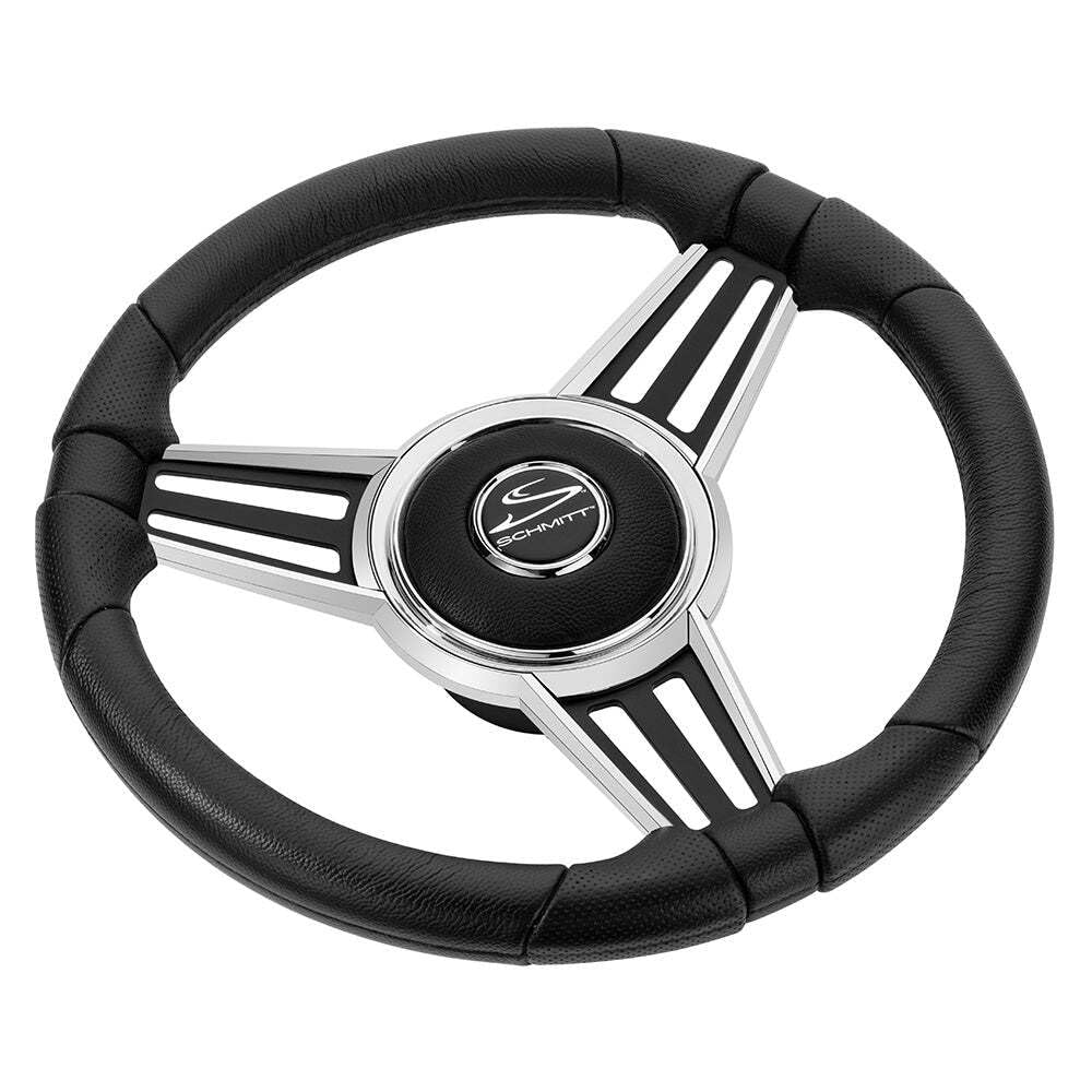 Schmitt Marine Steering Wheels PU301404-44 14" Polyurethane Steering Wheel Chrome Cap Black Spokes