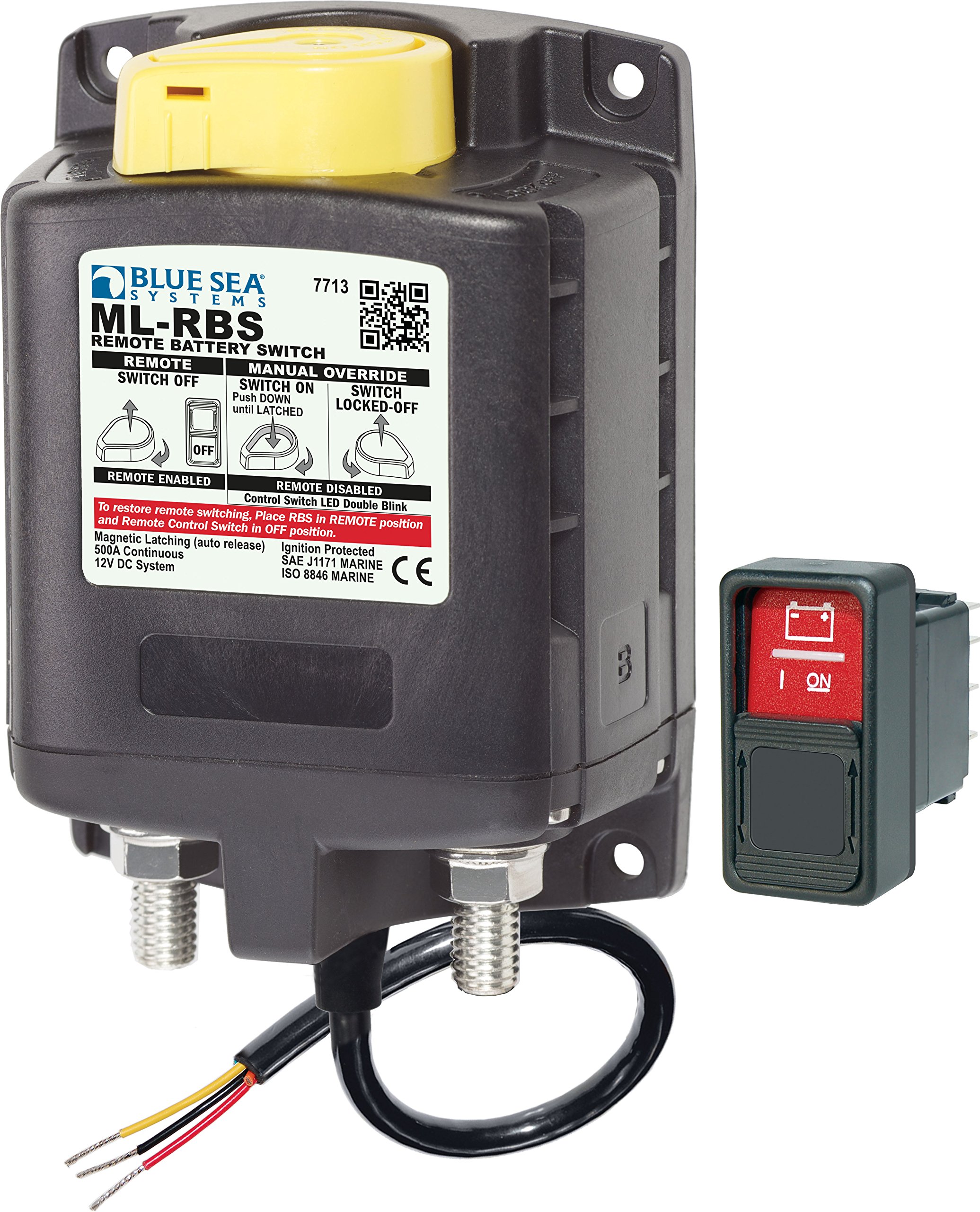 Blue Sea Systems 7713BSS ML-RBS Remote Battery Solenoid Switch 12V 500A with Manual Control