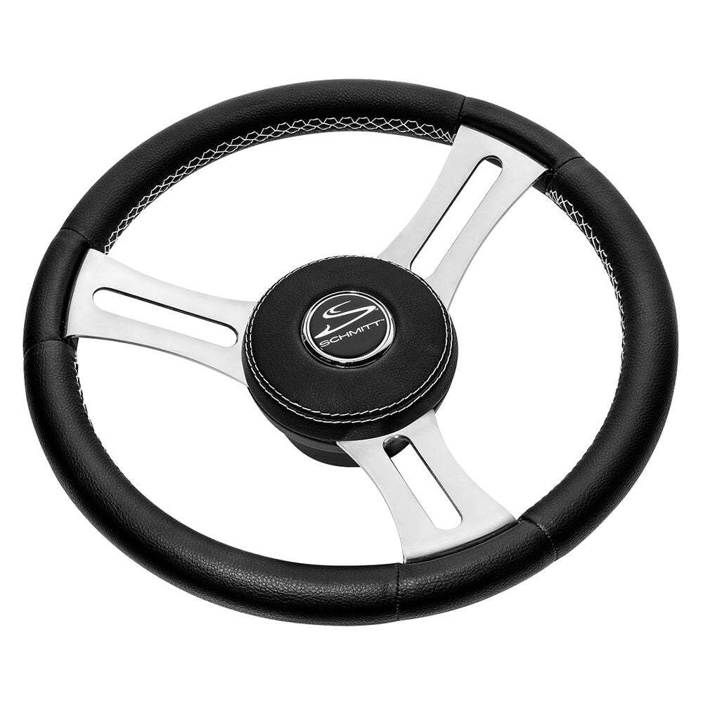 Schmitt Marine Steering Wheels PU085241 Torcello Elite 14" Steering Wheel Black Leather White Stitch