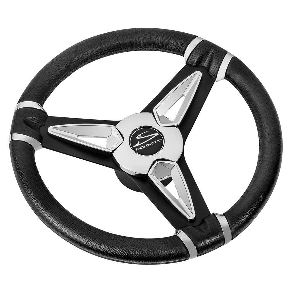 Schmitt Marine Steering Wheels PU501404 14" Marine Steering Wheel with Chrome Cap & Black Spokes