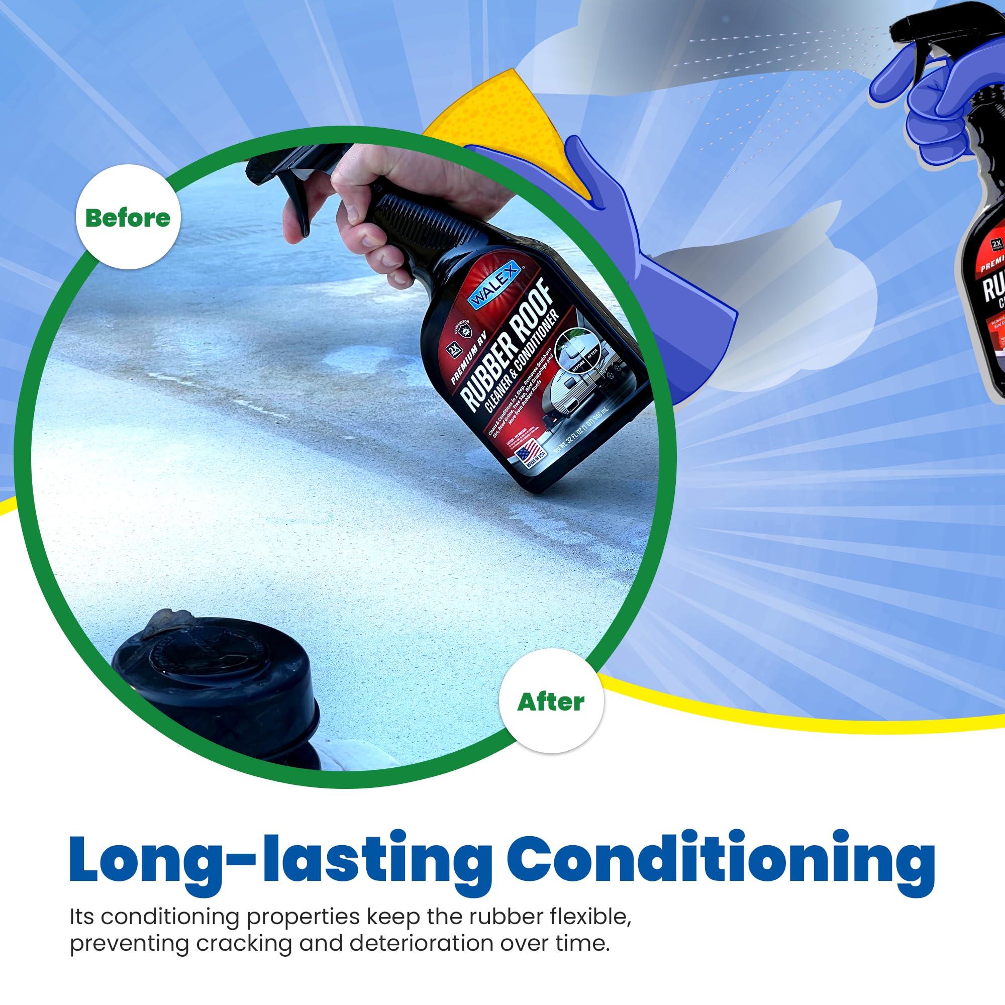 Walex Products WALRR32 Rubber Roof Cleaner and Conditioner 32 oz