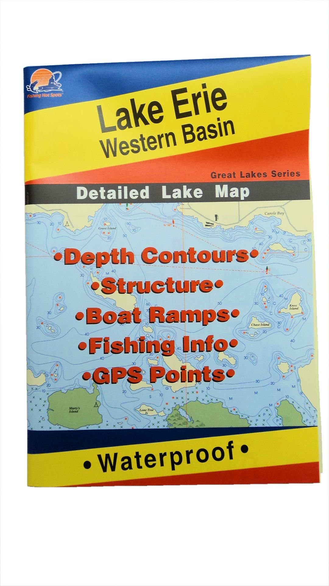 Fishing Hot Spots L127 Lake Erie Western Basin Waterproof Fishing Map with GPS Points