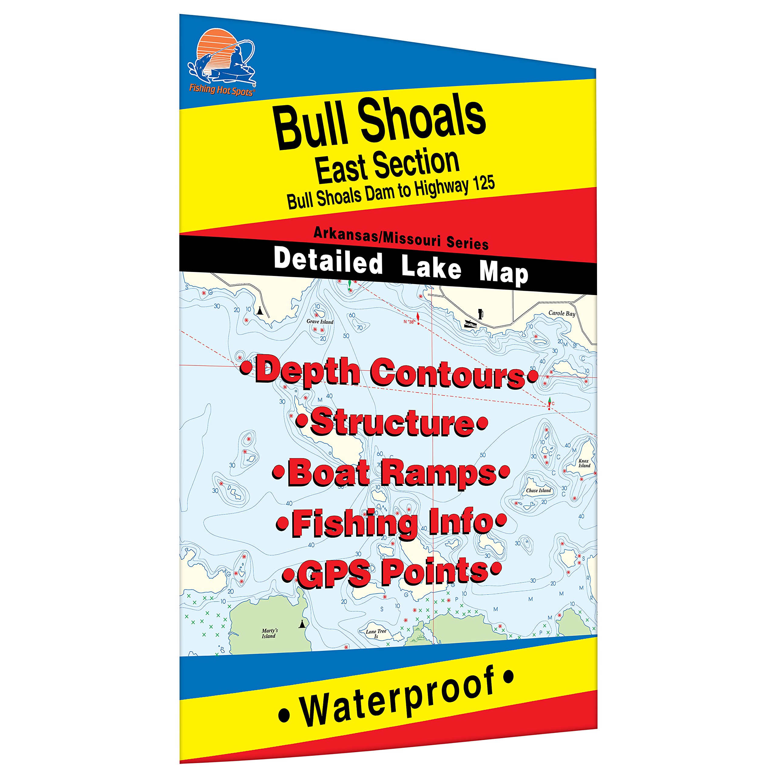 Fishing Hot Spots L171 Bull Shoals East Fishing Map - Bull Shoals Dam to Highway 125