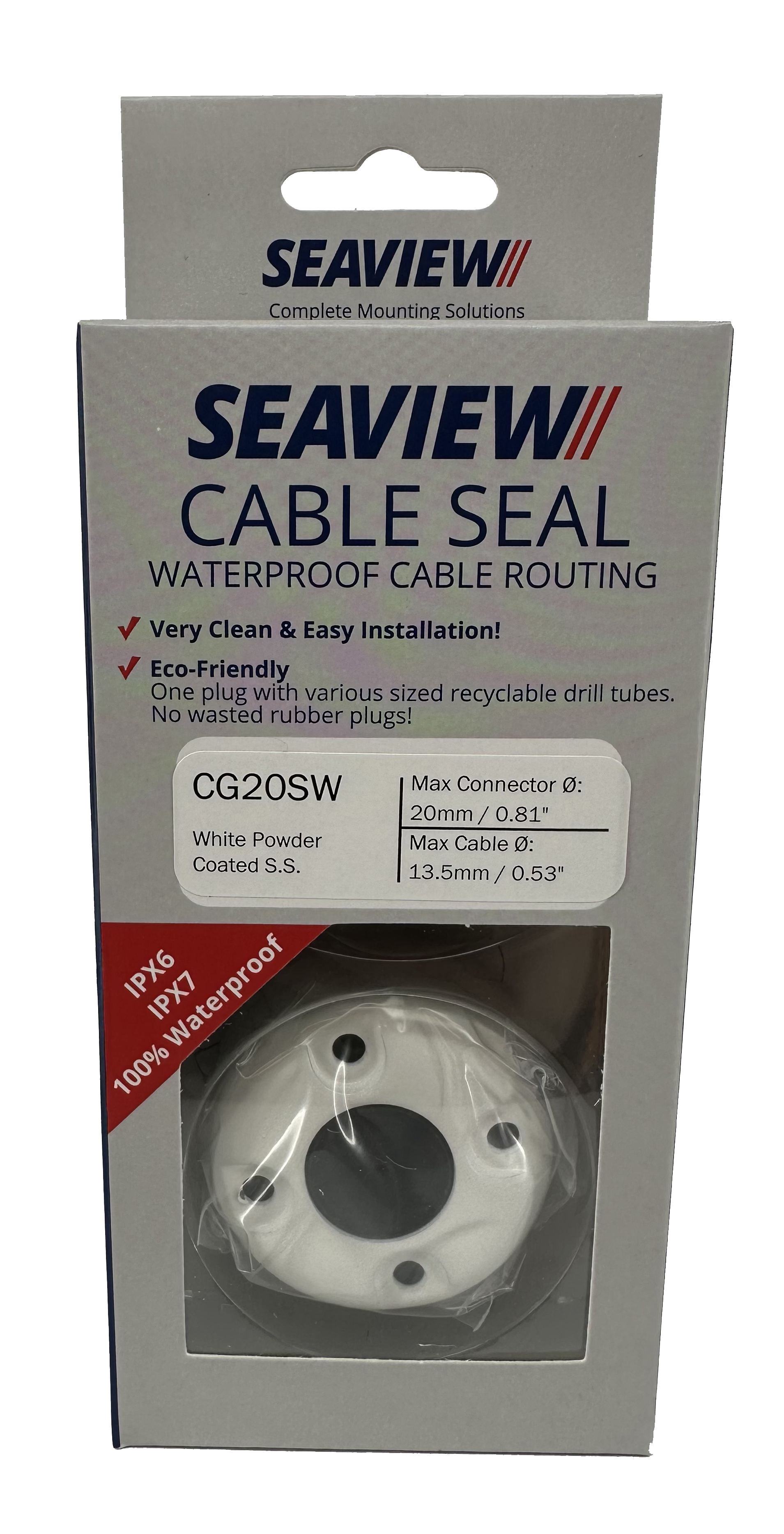 Seaview CG20SW White Powder Coated Stainless Steel Cable Gland with Cover for Wire up to 13.5mm