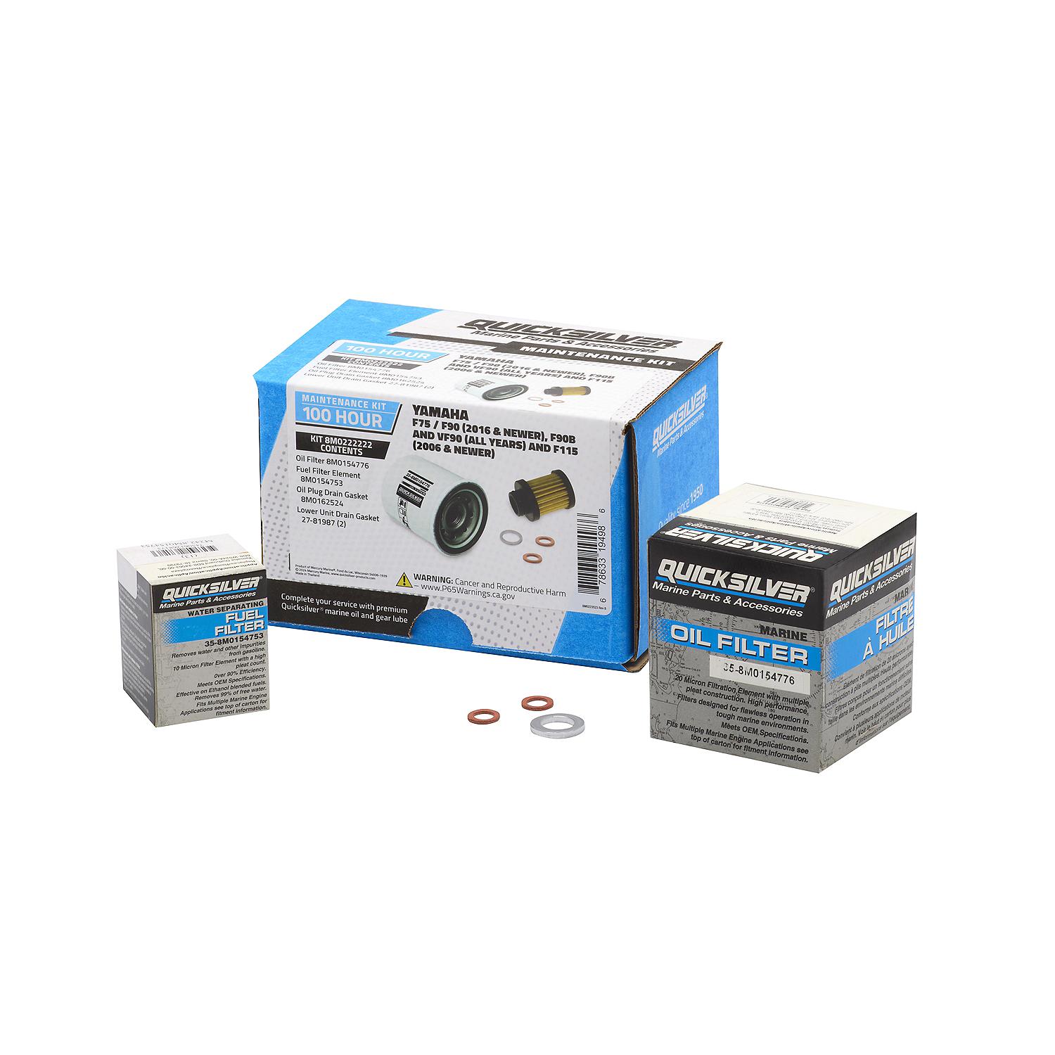 Quicksilver 8M0222222 100 Hour Maintenance Kit for Yamaha F75 F90 F90B VF90 F115 Outboard