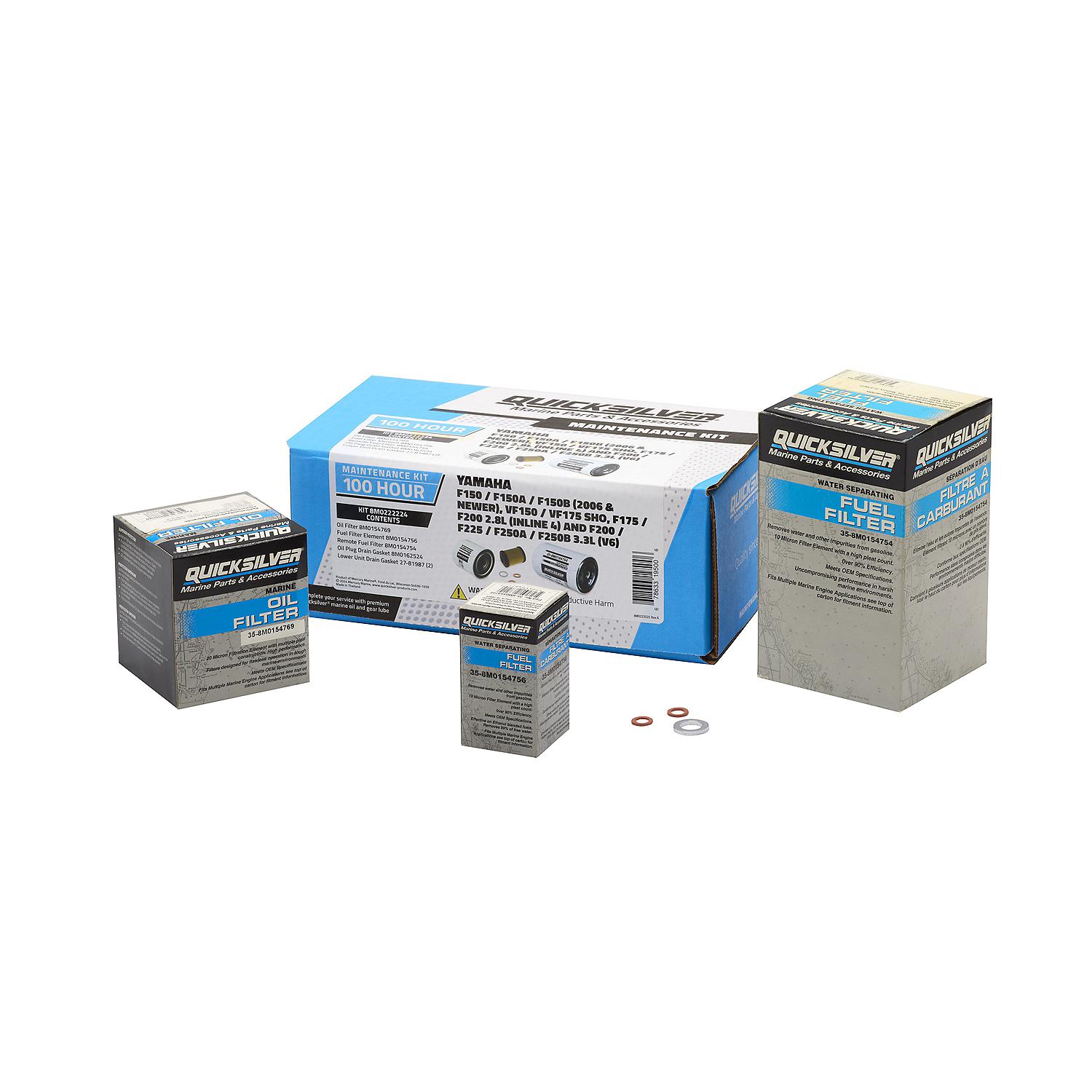 Quicksilver 8M0222224 100 Hour Maintenance Kit for Yamaha 150-250 HP Outboards