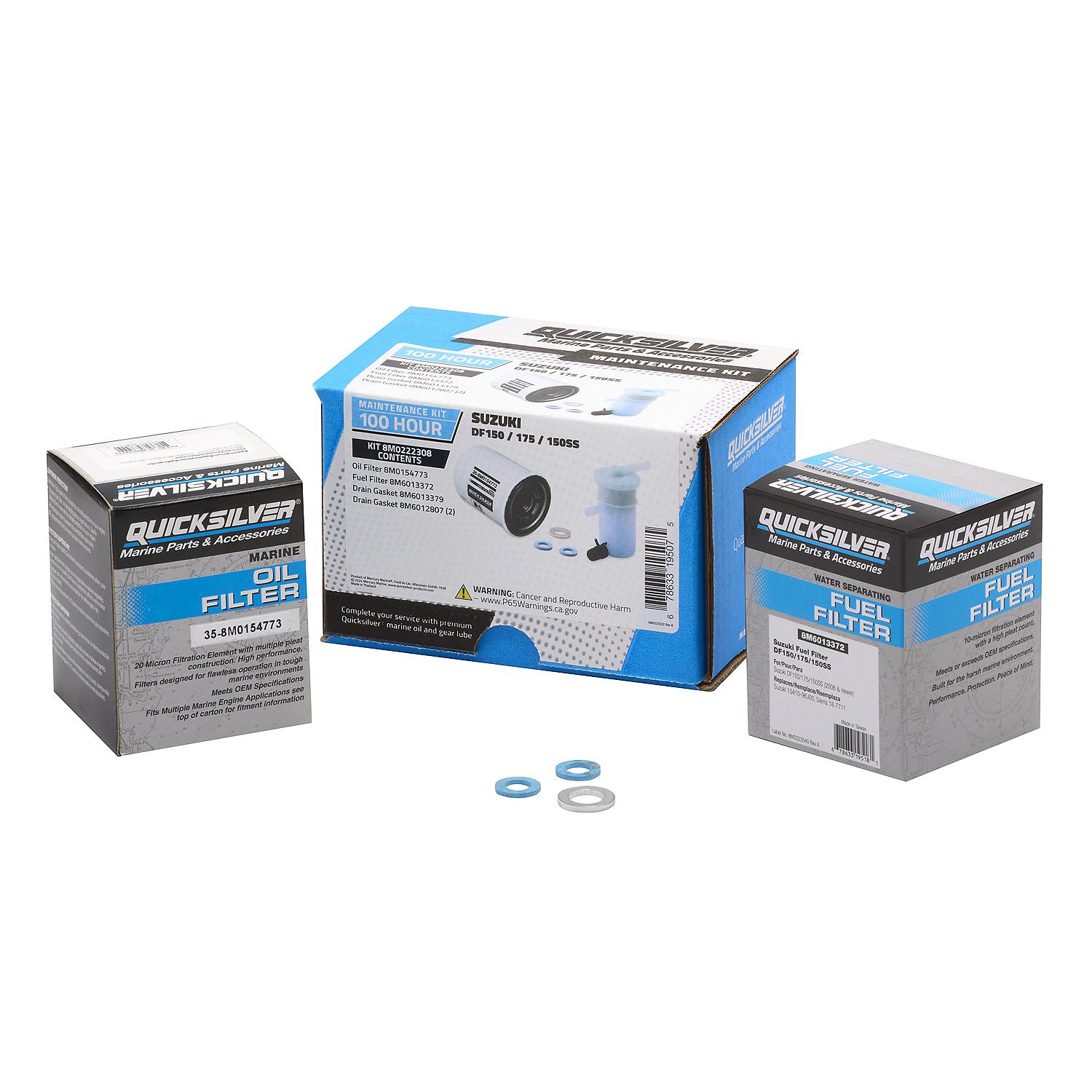 Quicksilver 8M0222308 100 Hour Maintenance Kit for Suzuki DF150/175/150SS Outboard