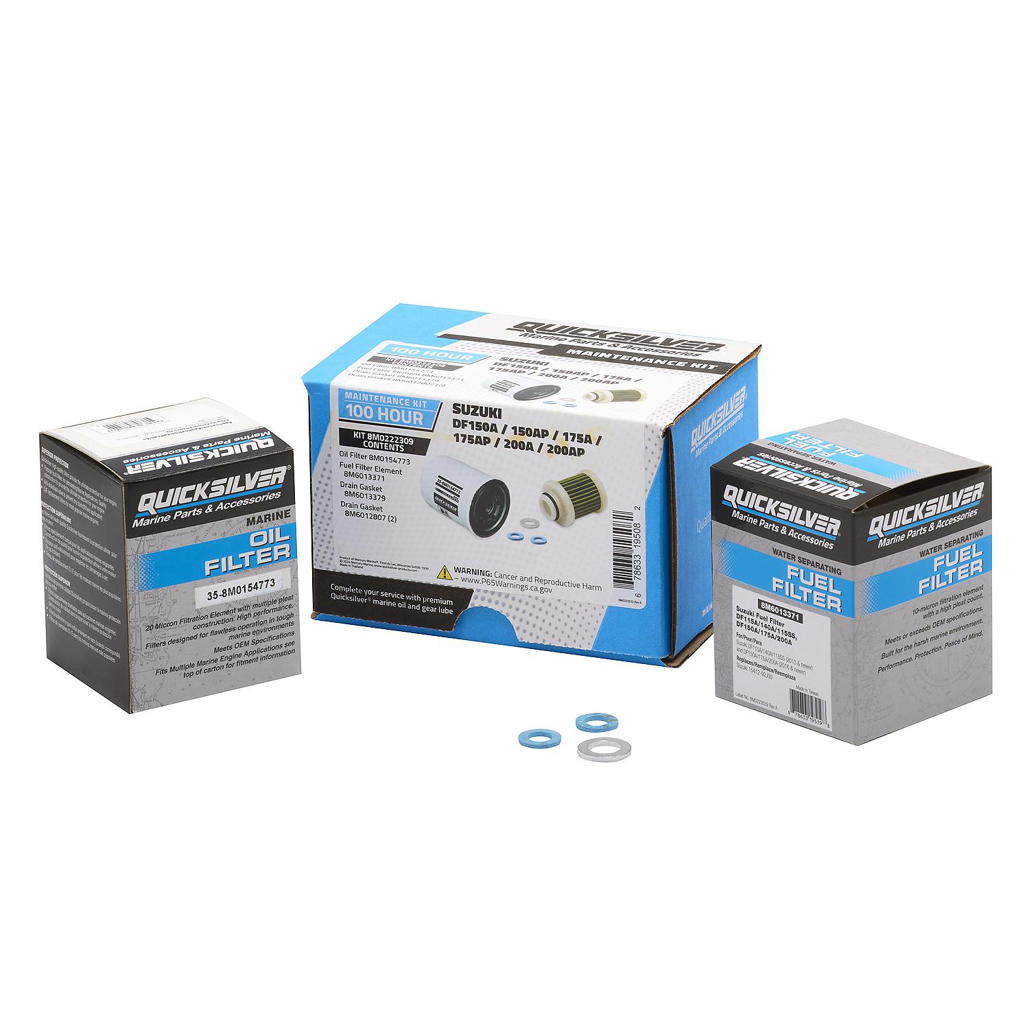 Quicksilver 8M0222309 100 Hour Maintenance Kit for Suzuki DF150A/DF175A/DF200A Outboards