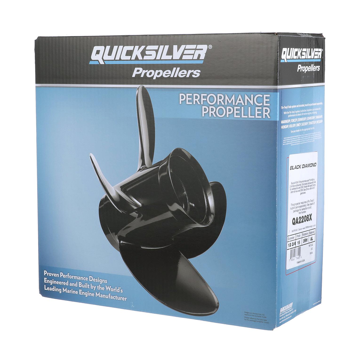 Quicksilver QA2208X Black Diamond 3-Blade Aluminum Propeller 13.75x15 RH