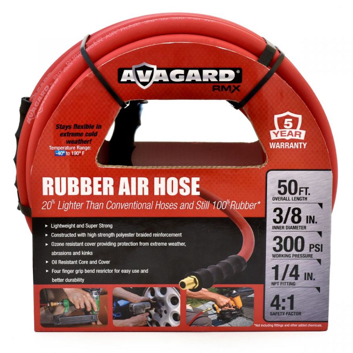 Avagard AVG3835 Rubber Air Hose Assembly 3/8" x 35' with Brass Fittings