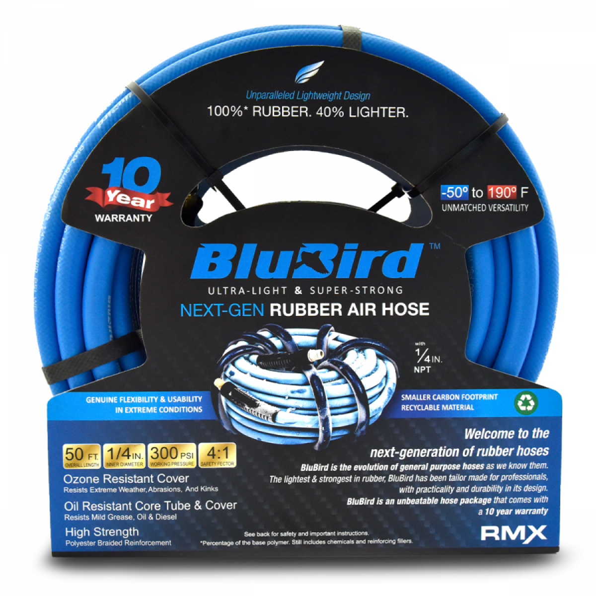 BluBird BB1450 Rubber Air Hose Assembly 1/4" x 50' 300 PSI