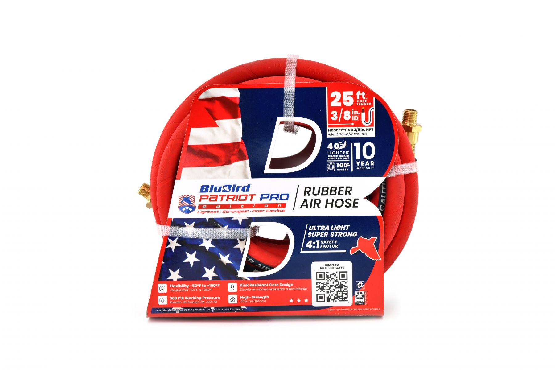 Patriot Pro PPPRO3825 BluBird 3/8" x 25' Rubber Air Hose 300 PSI