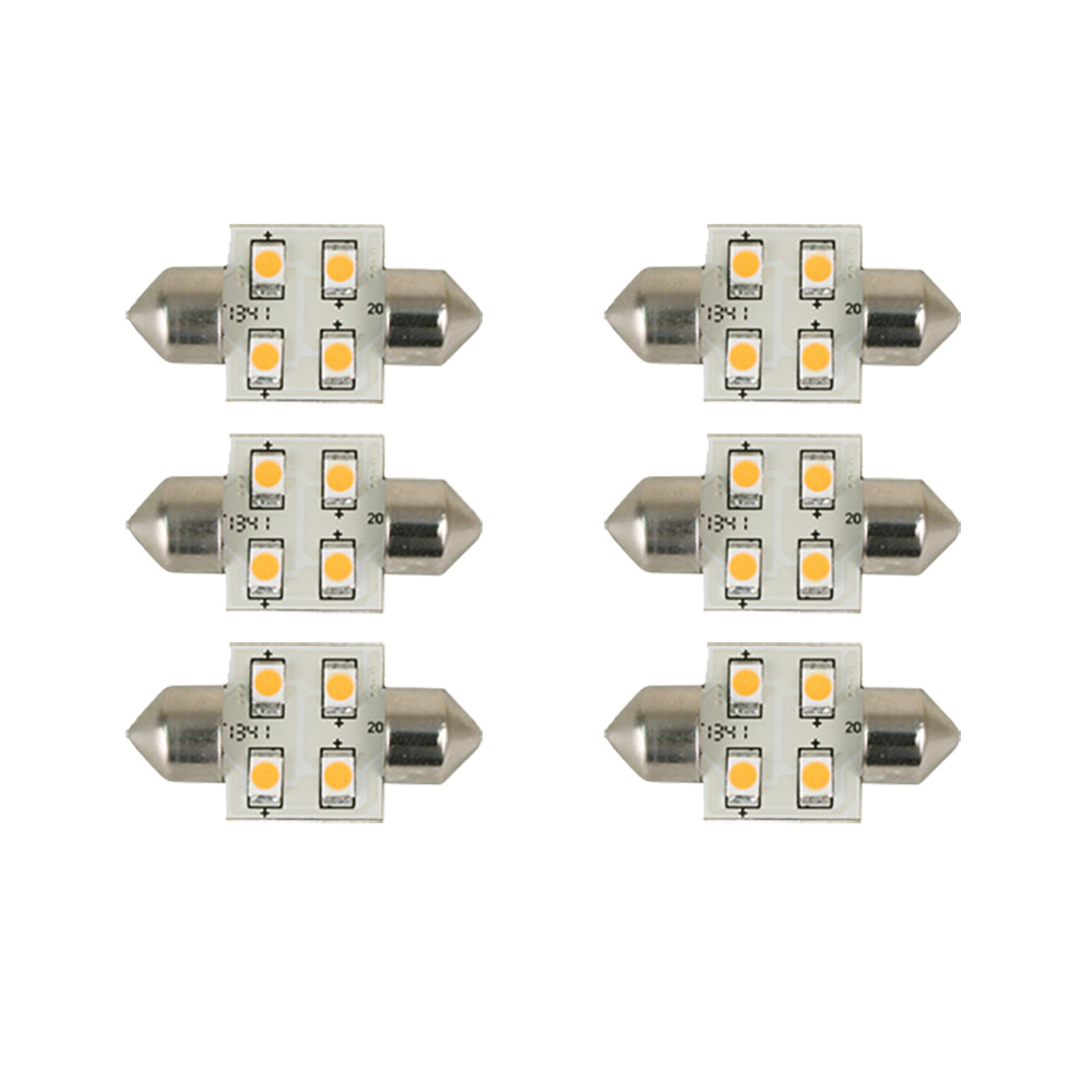 Scandvik 41160 LED Festoon Bulb 6-Pack Warm White 31mm 12/24V