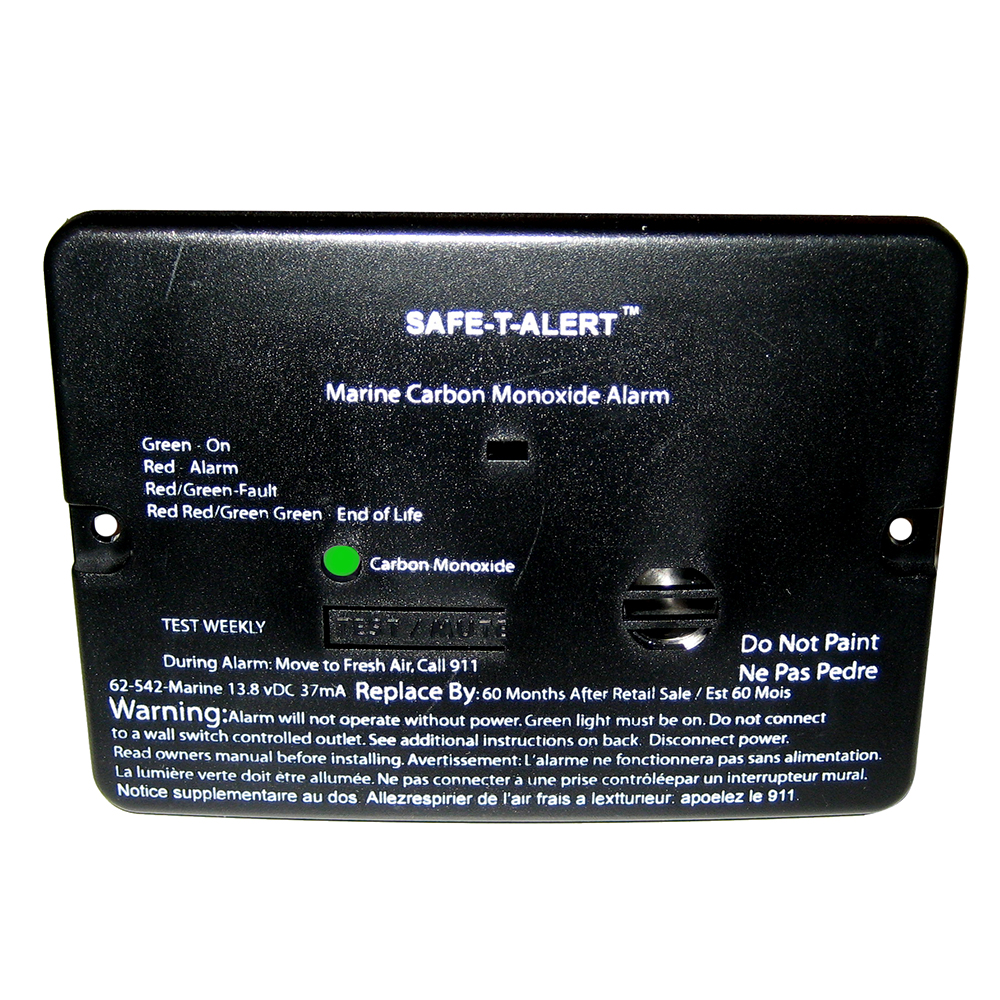 Safe-T-Alert 62-542-MARINE-BLK 62 Series Carbon Monoxide Alarm 12V Flush Mount Black