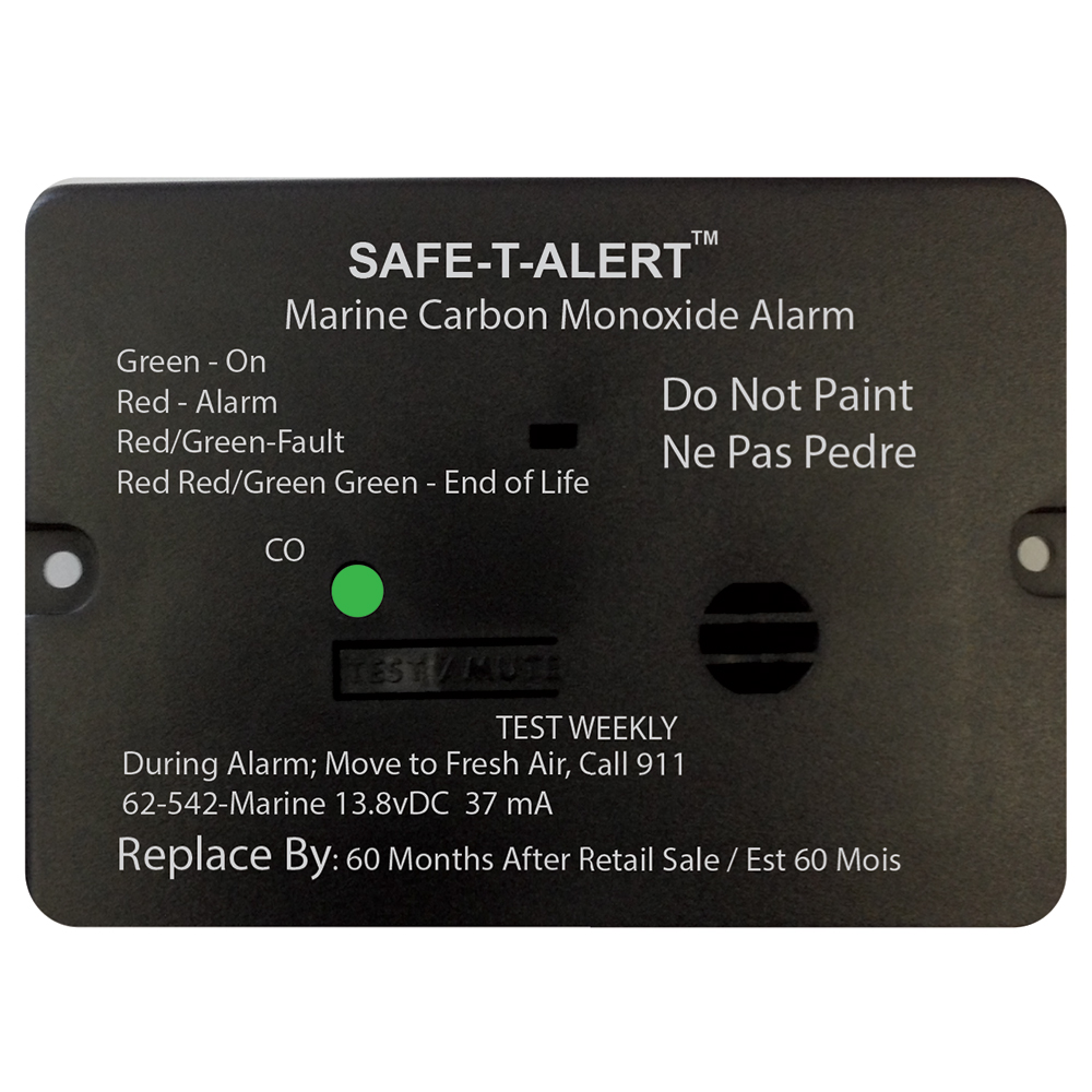 Safe-T-Alert 62-542-R-MARINE-BL Carbon Monoxide Alarm 12V with Relay Flush Mount Black