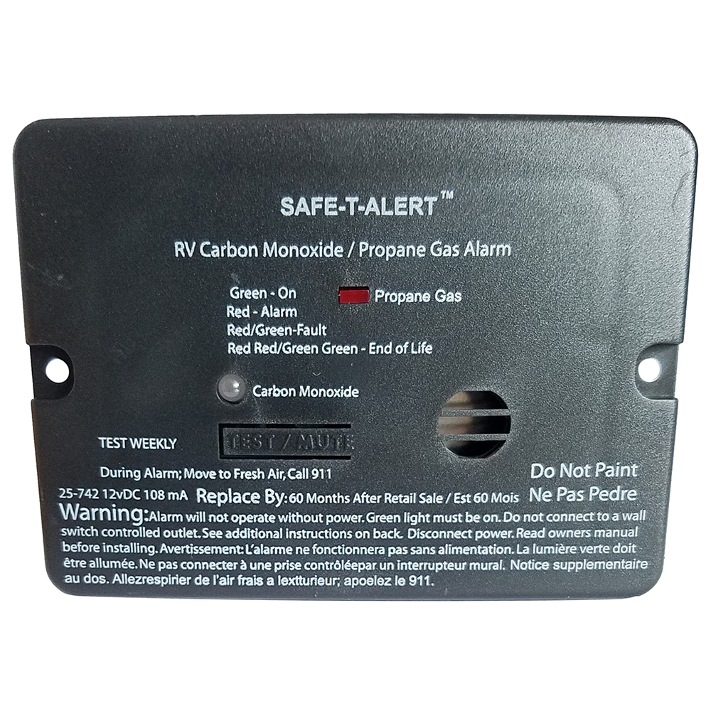 Safe-T-Alert 25-742-BL Dual Carbon Monoxide Propane Gas Alarm RV Surface Mount Black