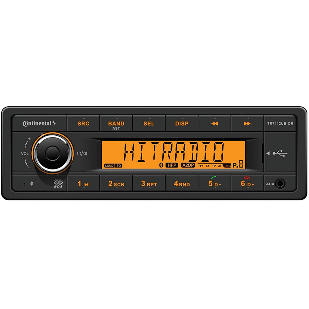Continental TR7412UB-OR Marine Stereo AM/FM Bluetooth USB Single DIN 12V