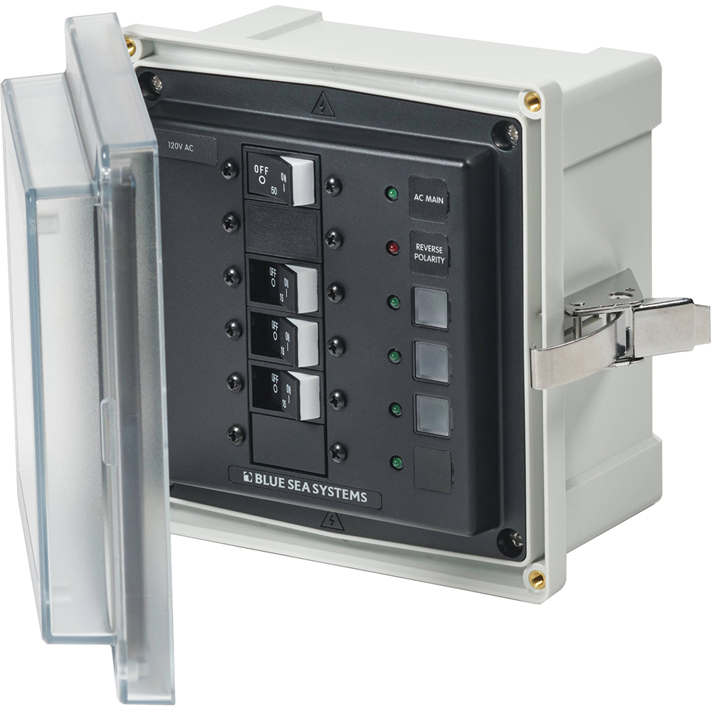 Blue Sea Systems 3130 SMS Surface Mount Panel Enclosure 120V 50A Main with 3 Branch Circuit Breakers
