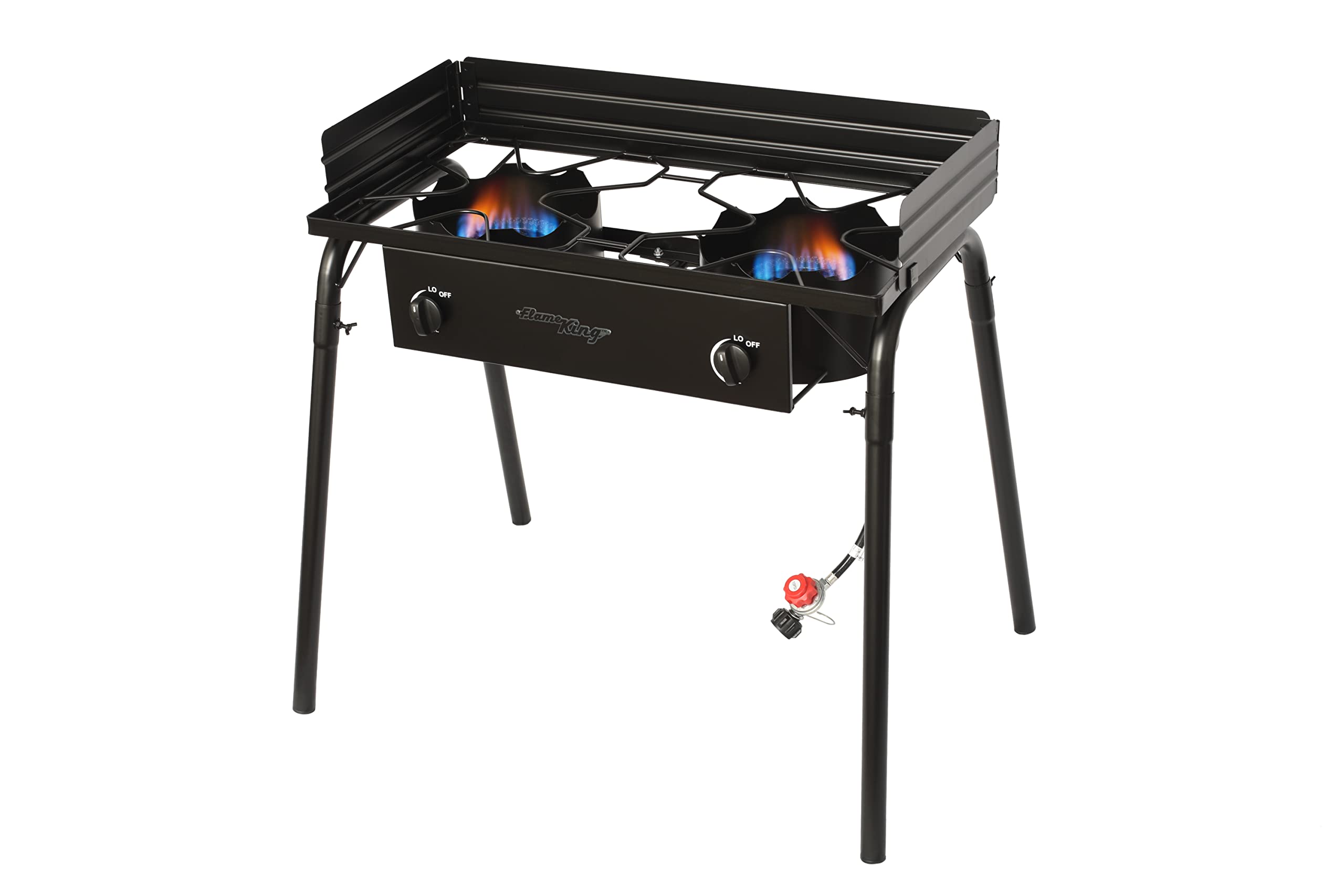 Flame King YSN-DB60K Dual Burner Propane Stove 60K BTU Portable Outdoor Cooker with Stand