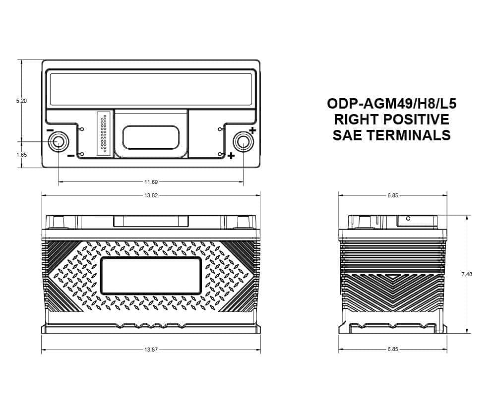 Picture of Odyssey Battery ODP-AGM49H8L5 Performance Series Group 49 AGM Battery 12V 950 CCA
