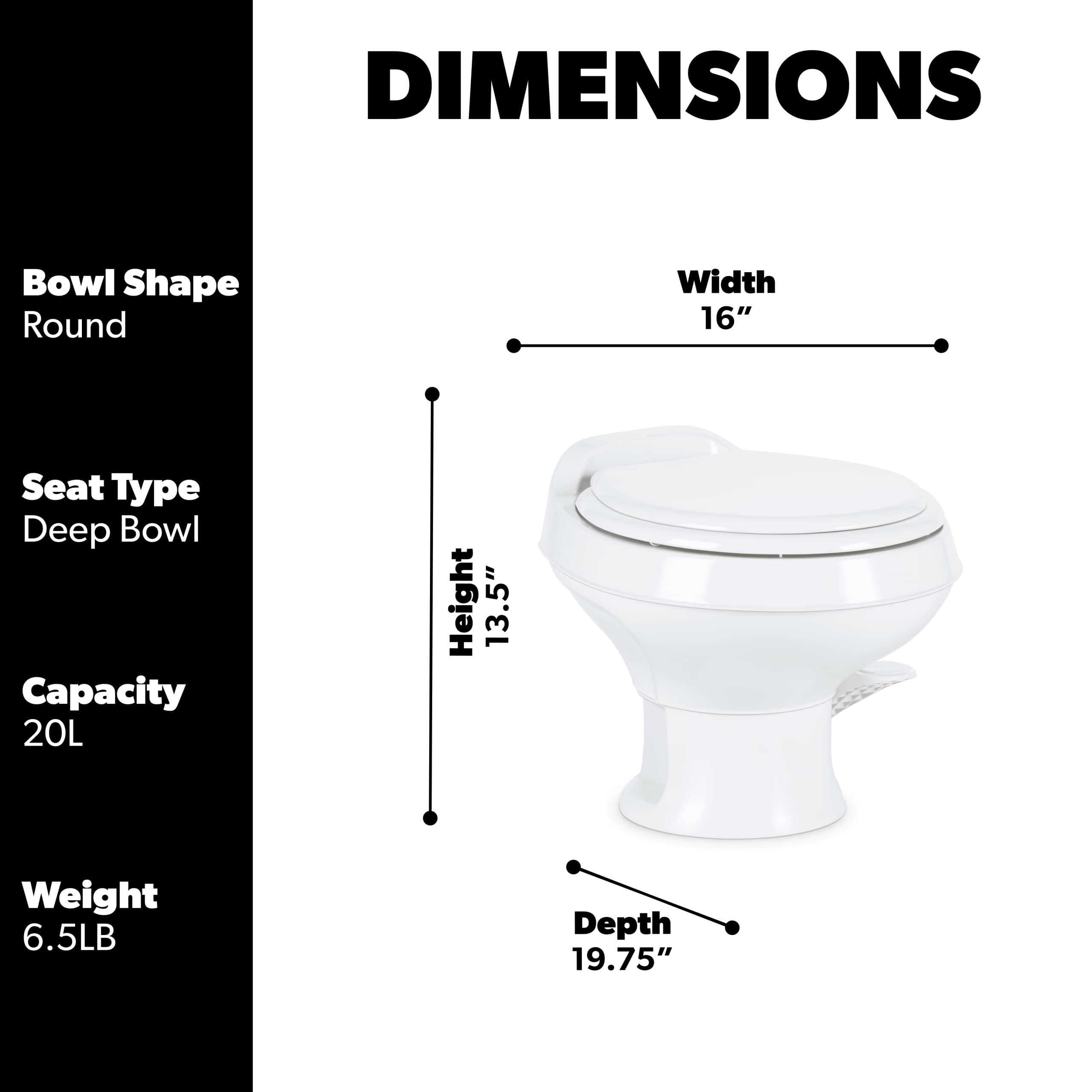 Dometic 9108923945 311 Series Gravity Flush RV Toilet White