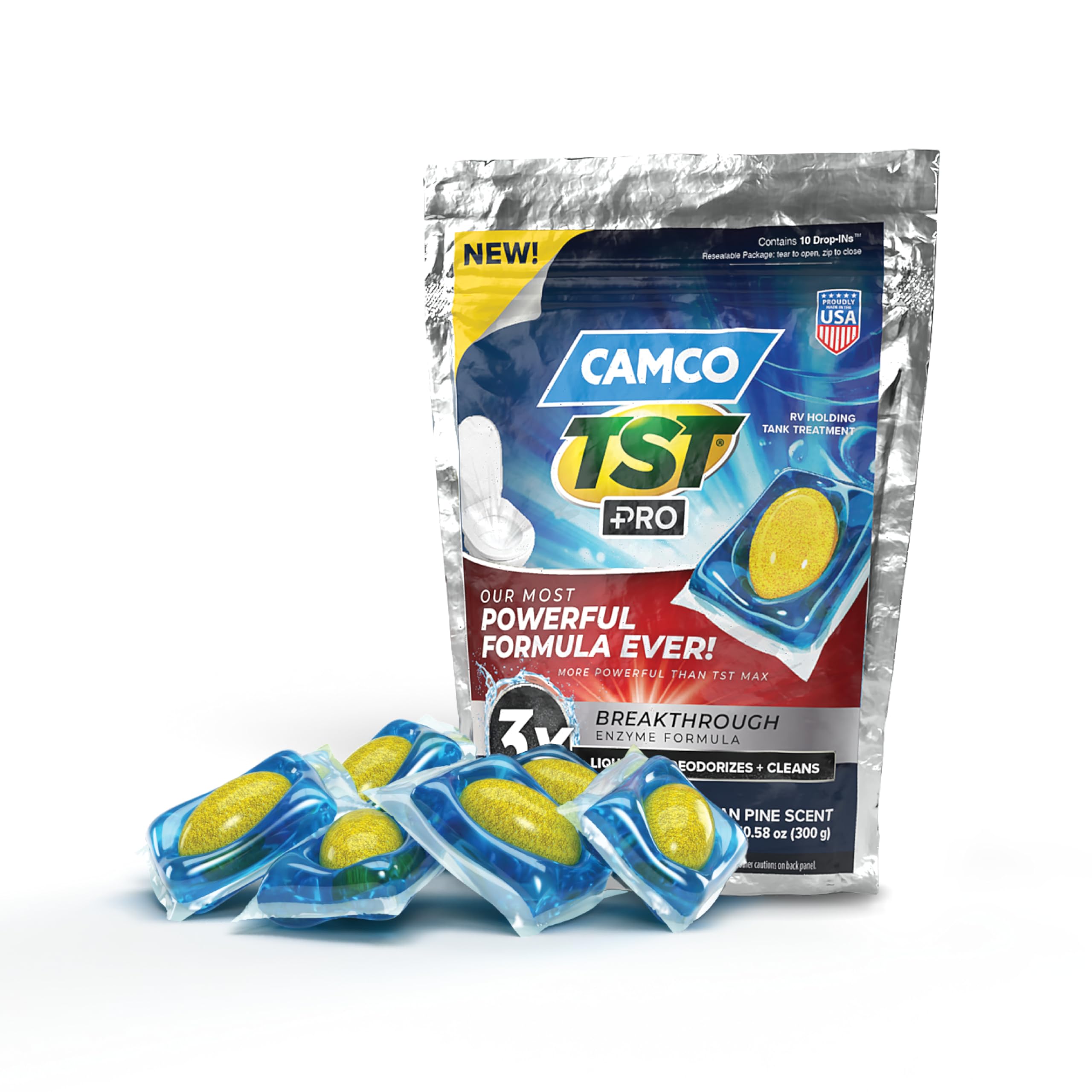 Camco 41770 TST PRO RV Toilet Treatment Drop-Ins 10-Pack Fresh Pine Scent
