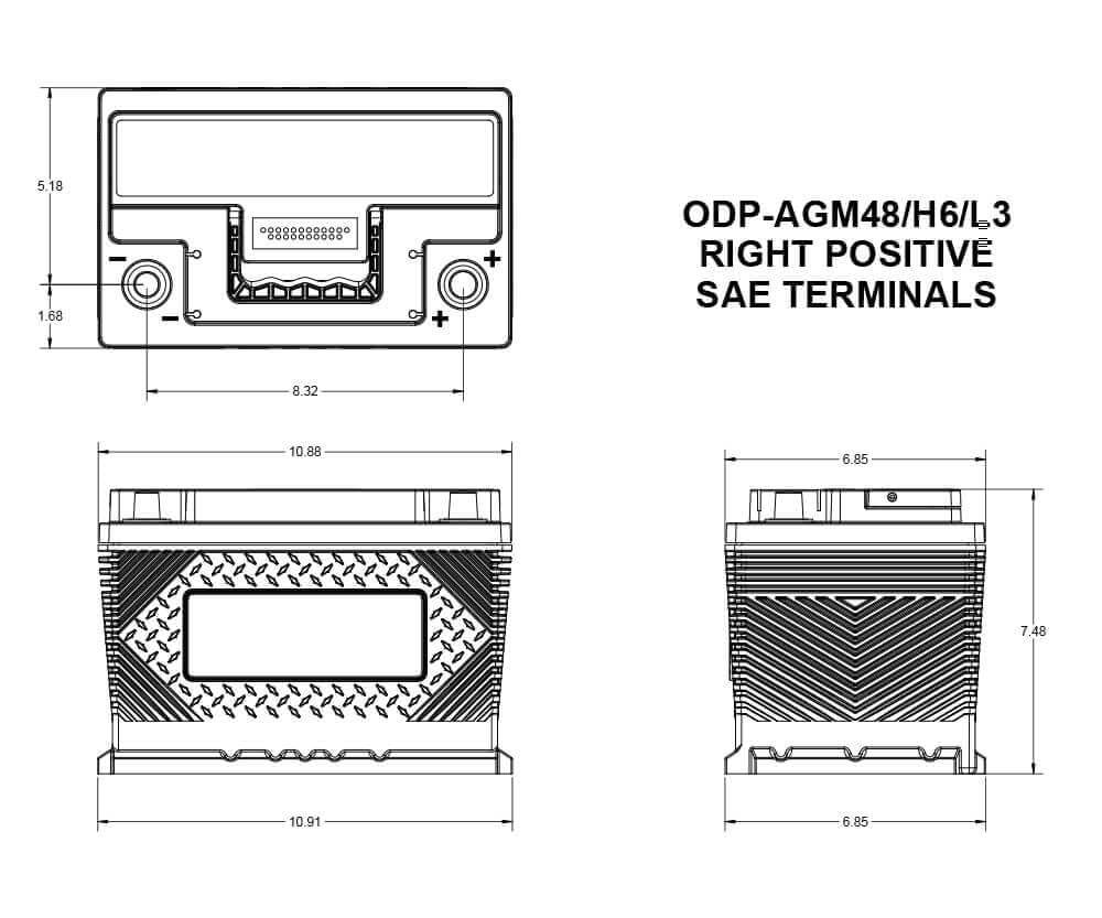 Picture of Odyssey Battery ODP-AGM48H6L3 Performance Series Group 48 AGM Battery 720 CCA