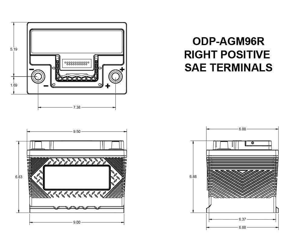 Picture of Odyssey Battery ODP-AGM96R Performance Series AGM Battery Group 96R 600 CCA