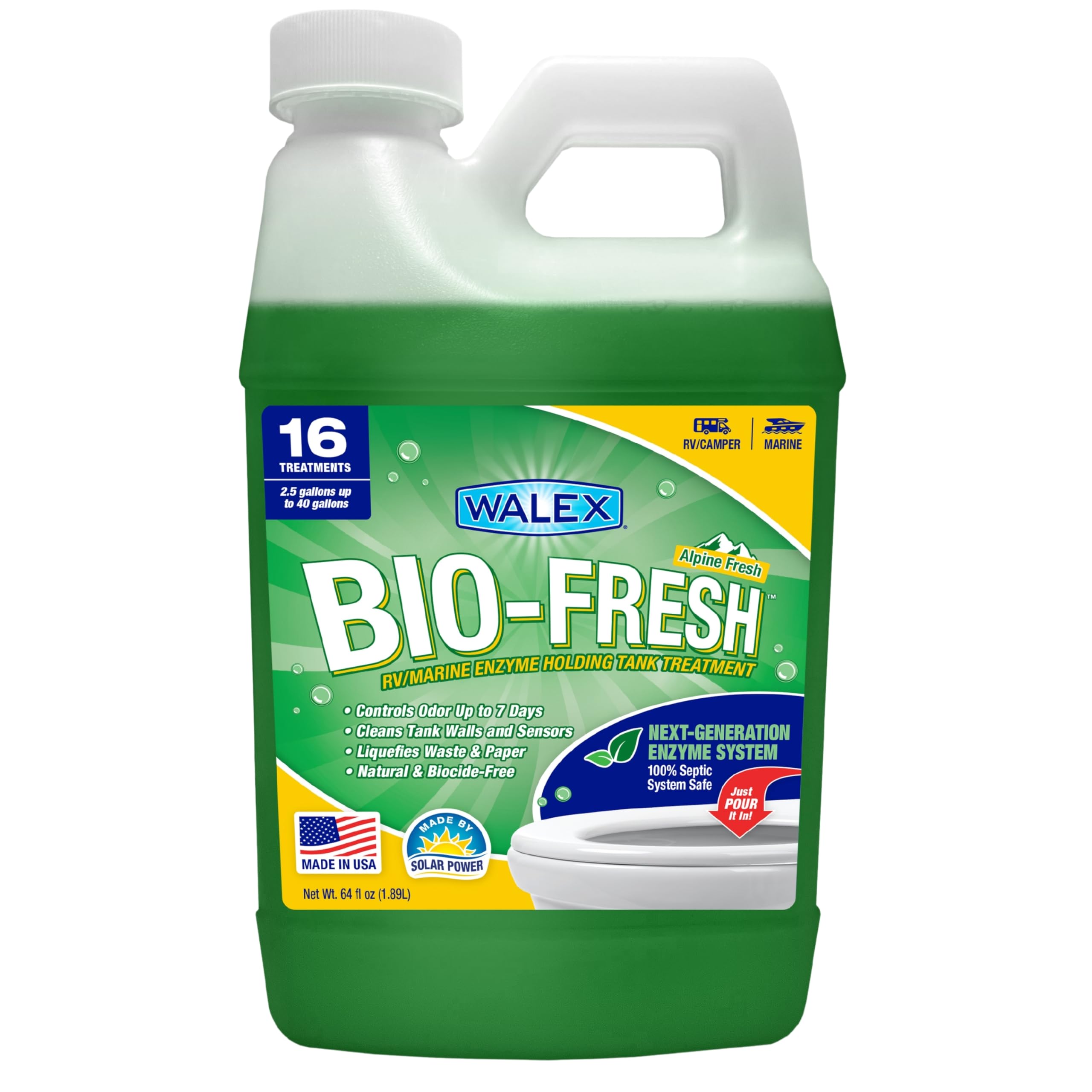 Walex Products BIOFRAF64 Bio-Fresh RV Holding Tank Treatment 64oz Alpine Fresh